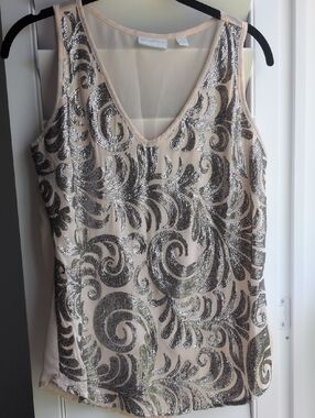 New York & Company Nude and Silver Sequin V-Neck Camisole